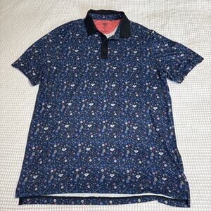 Graham Luxe Mens L Maddox Golf Polo Shirt Blue Floral Short Sleeve Stretch EUC